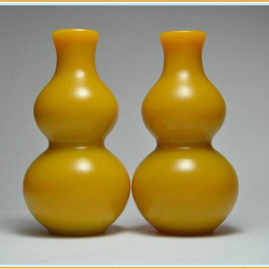 博山琉璃名贵色料鸡油黄老琉璃葫芦平安福禄收藏摆件高15厘米料器