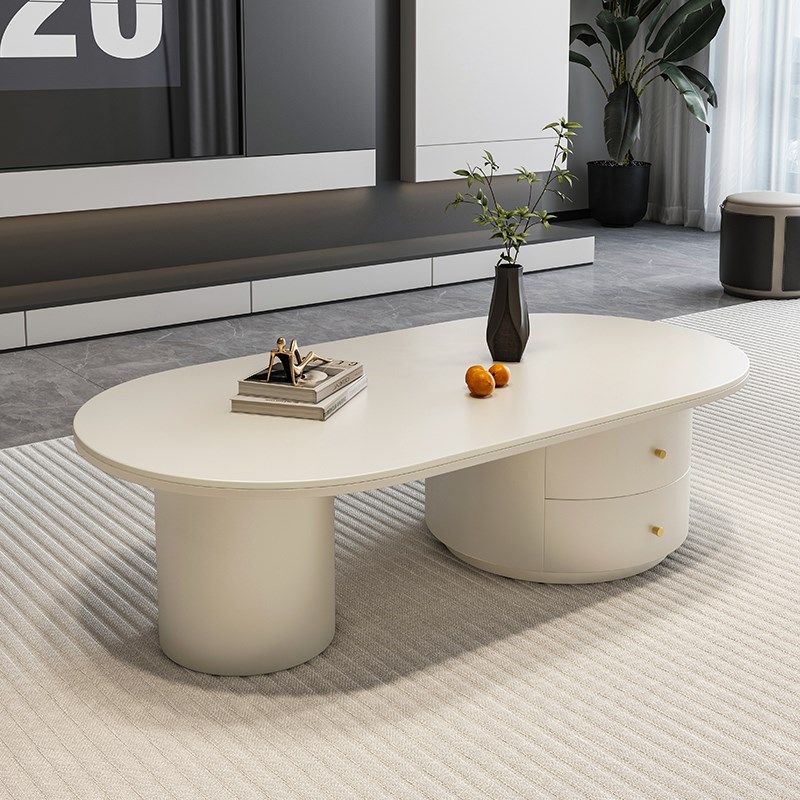 奶油风椭圆形简约现代岩板茶几客厅D家用极简轻奢高级感茶桌小户