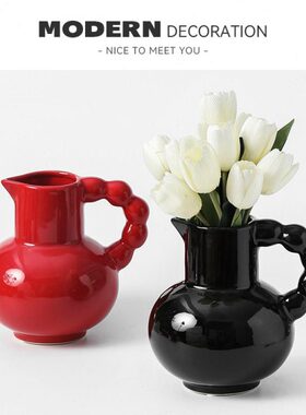 MODERN北欧红色花瓶客厅装饰品桌面陶瓷插花郁金香花器乔迁送礼