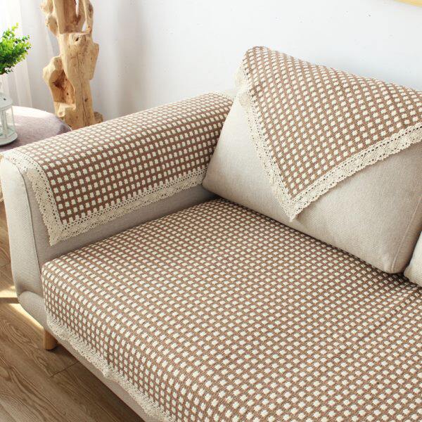 简约现代双面棉线编织格子沙发垫冬季布艺沙发套坐垫子沙发巾四季