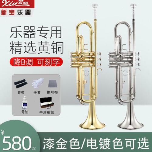 新宝小号黄铜小号初学业余小号乐器专业演奏降B调按键小号TR400型