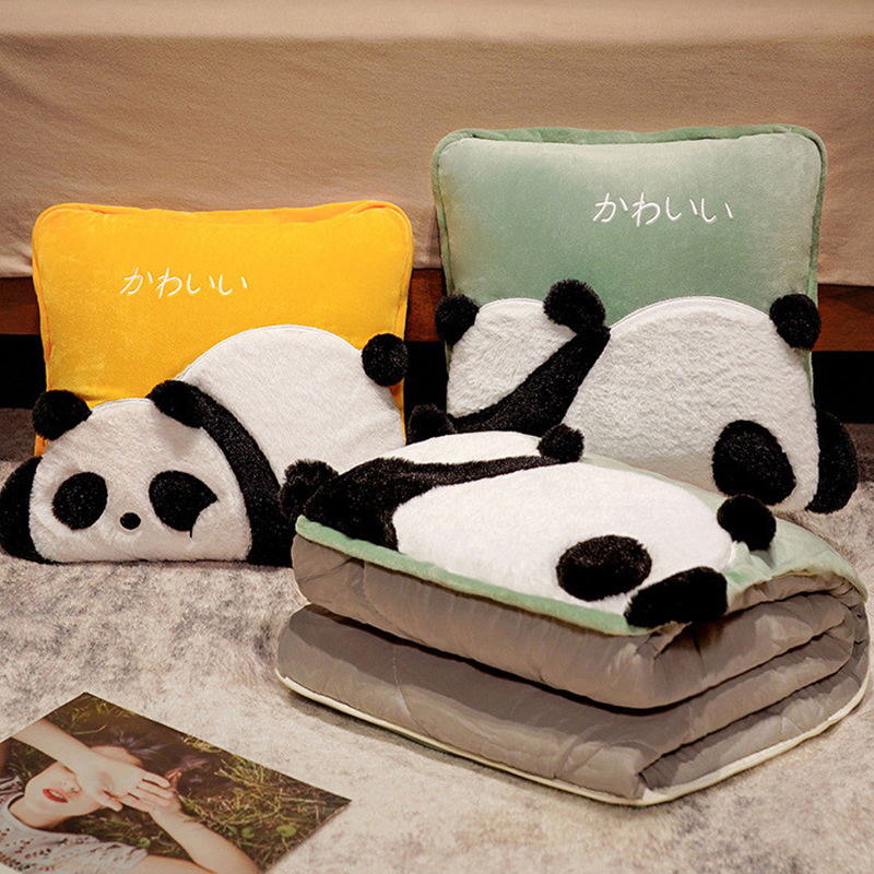 可爱熊猫抱枕f被子两用 办公室午睡枕头二合一 汽车靠垫被车载神