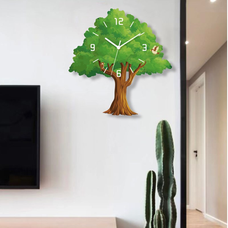 挂钟免打孔清新简约大树客厅卧室北欧现代挂墙时S钟超静音创意钟