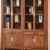 书房鸡翅木书柜家用实木明式 红木家具书橱 书架储物柜带玻璃门中式