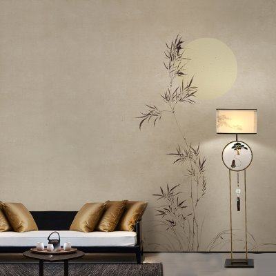中式意境圆月竹影水墨背景墙纸现代简约客厅壁布卧室环保定制壁画