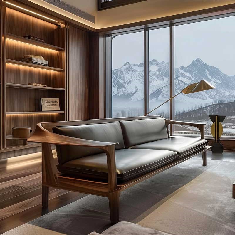 2025黑胡桃白蜡l木实木新中式直排沙发办公室酒店接待室三人位商