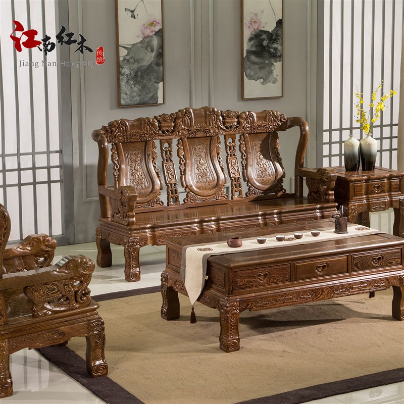 红木家具a鸡翅木客厅沙发五件套整装中式仿古战国象头实木沙发组