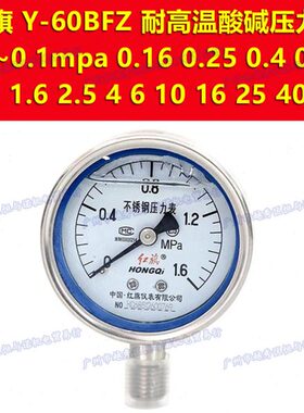 Y-60BFZ红旗HONGQI 0-40mpa抗震耐酸碱不锈钢压力表60 YTN-60BF