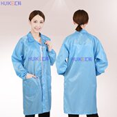 防静电服拉链大褂无尘车间工作服男女防尘服长袖 大衣披领条纹衫