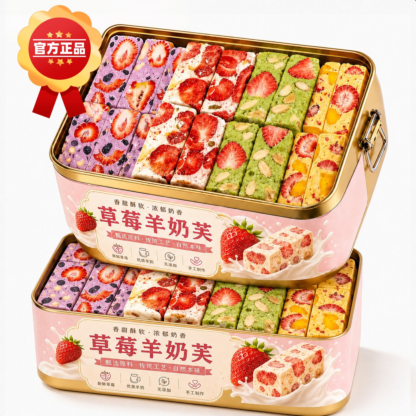 草莓羊奶蓝莓芙雪花酥手工拉丝长条儿童孕妇网红糕点独立包装年货
