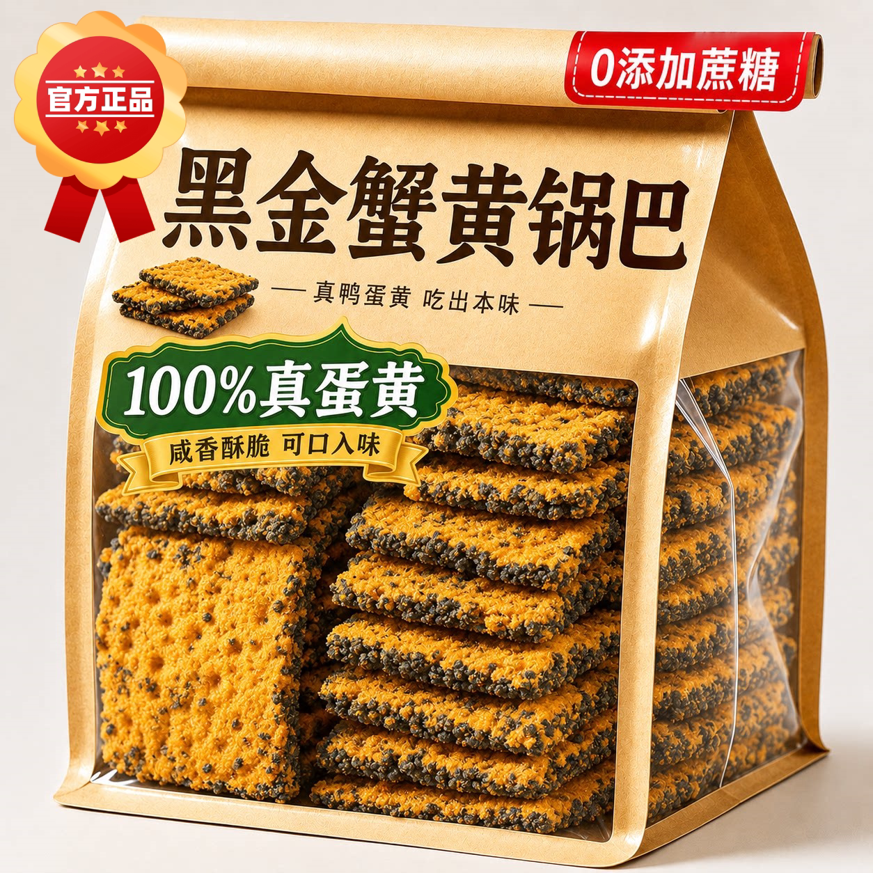 黑金蟹黄锅巴蛋黄黑米肉松糯米网红爆款解馋零食蟹香乌米小袋包装