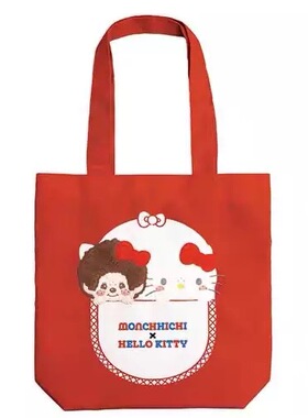 日系三丽鸥Kitty蒙奇奇双面图案单肩包大容量红色帆布包托特包包