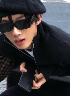 帅气小哥黑色窄长方形嘻哈太阳眼镜网红开车偏光防紫外线街拍墨镜