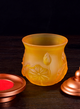 浮雕莲花圣水杯仿琉璃合金供杯贡观音净水杯供佛前水杯酒杯摆件