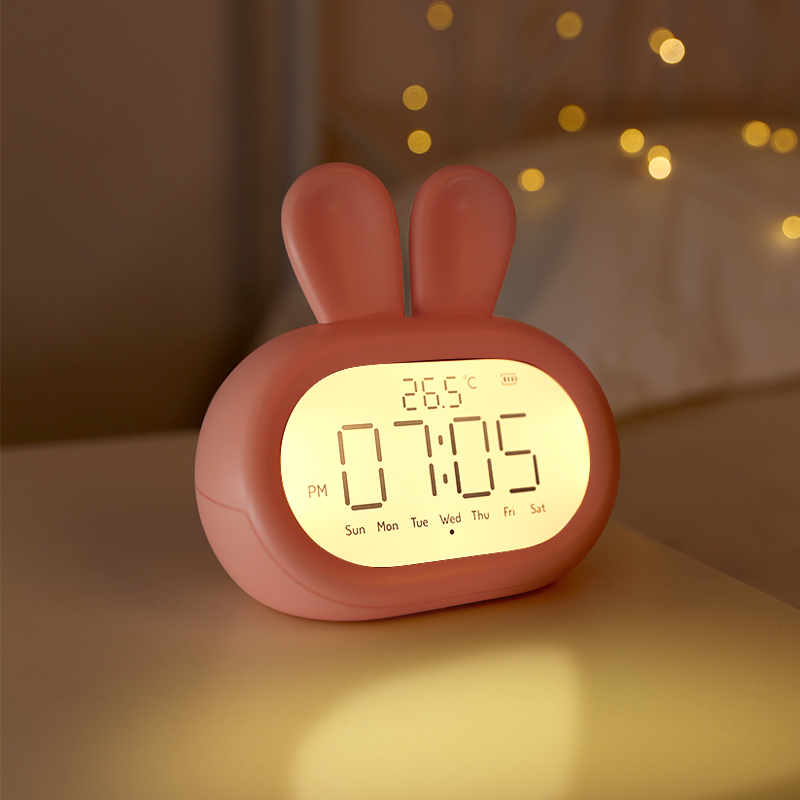 兔子母婴小夜灯儿童卧室牀头睡眠婴儿哺乳护眼台灯带时间闹钟一体