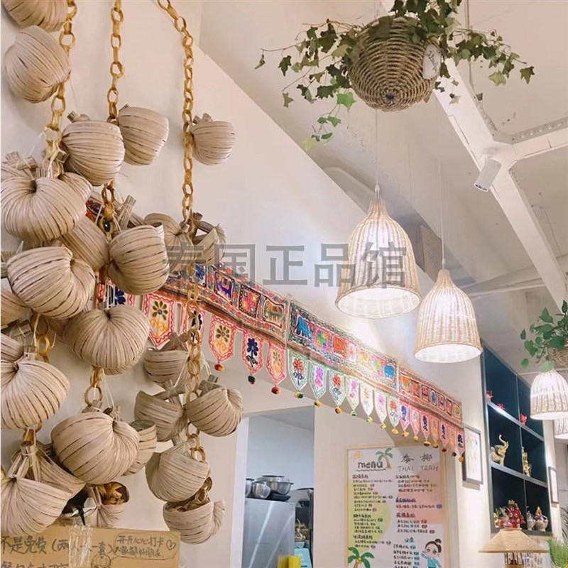 泰式滕编链条椰子冰沙篮碗串泰国花环竹编老挝咖啡竹链摆摊装饰