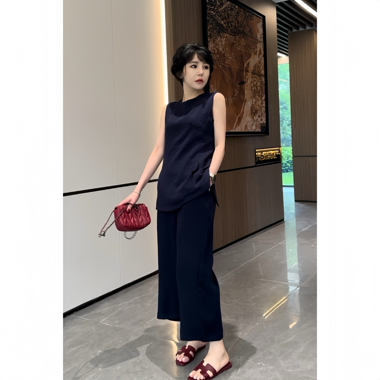 素拓(服装)亚麻简约夏季套装女上衣+裤子两件套LJ011