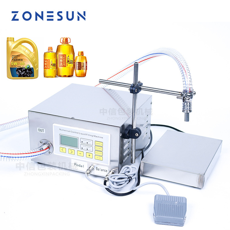ZONESUN 半自动称重灌装机 润滑油食用油精油 单头齿轮泵罐装机