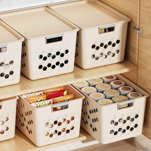 收纳筐零食杂物玩具衣物整理箱家用塑料储物盒置物篮带盖桌面盒子
