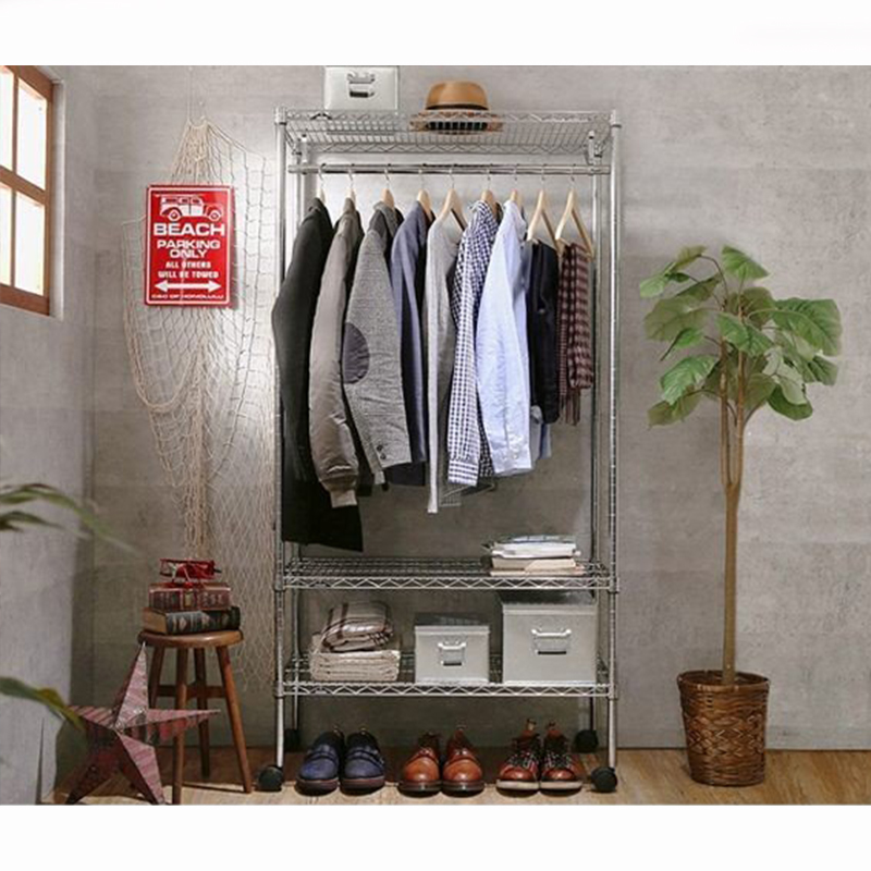 新款卧室挂衣服架子带轮子可移动鞋帽衣帽简约组合简易衣橱女生房