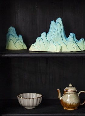 创意中式陶瓷假山微景观客厅电视柜玄关假山鱼缸水族造景装饰品