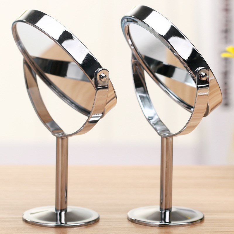 圆形金属小号镜子 台式双面小圆镜1:2放大功能桌面立式镜小化妆镜