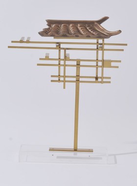 新中式金属古建筑牌坊摆件样板房间书房办公室玄关柜酒店装饰摆放