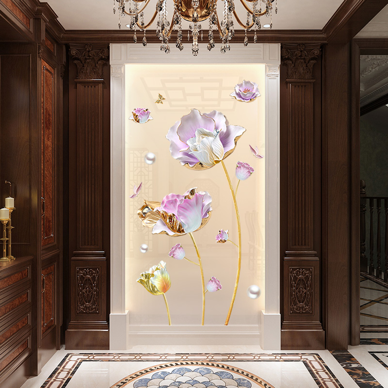 入户玄关装饰画3d立体背景墙贴画客厅走廊过道墙面装饰墙壁纸自粘