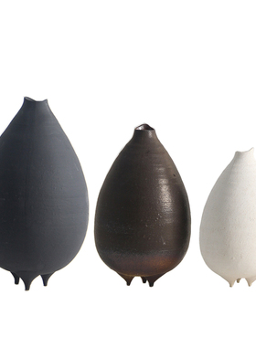 新中式简约复古设计师三脚小口陶瓷花器摆件样板间酒店花瓶装饰品