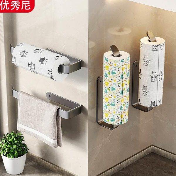厨房纸巾架用纸挂架免打孔保鲜膜吸油壁挂式卷纸杆橱柜收纳置物架