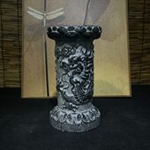 龙柱华表桌面装 禅意烛台鱼缸造景天然青石石雕花几底座 饰仿古中式