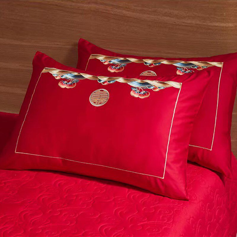 100支长绒棉加大靠枕套60*80CM大红婚庆靠垫抱枕结婚床品婚房配件