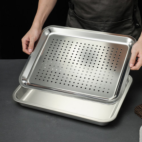 304不锈钢漏盆长方形沥水盆商用大号茶盘茶具沥水沥油盘冲孔方盆