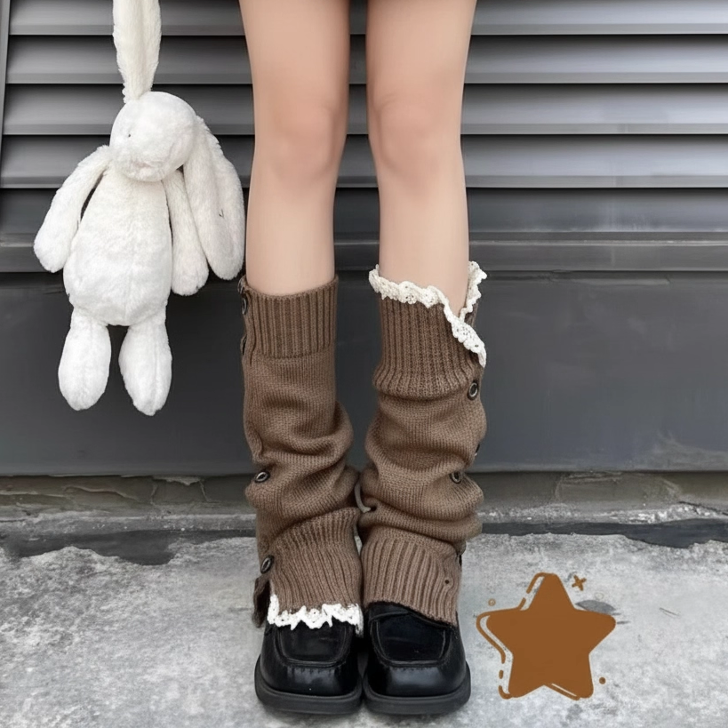 花边小腿腿套保暖春秋百搭显瘦堆堆袜套y2k日系针织亚文化纽扣袜