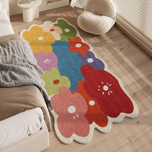 小花地毯卧室房间改造彩色毛绒床边毯坐垫阳台装饰飘窗毯客厅地垫