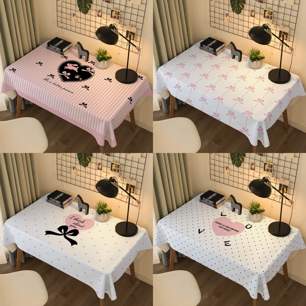 粉色少女心桌布卡通爱心蝴蝶结防尘布宿舍书桌装饰布卧室化妆桌布