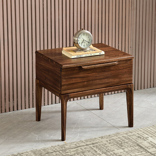 黑胡桃木全实木床头柜意式极简卧室床边收纳储物柜单抽卧室家具