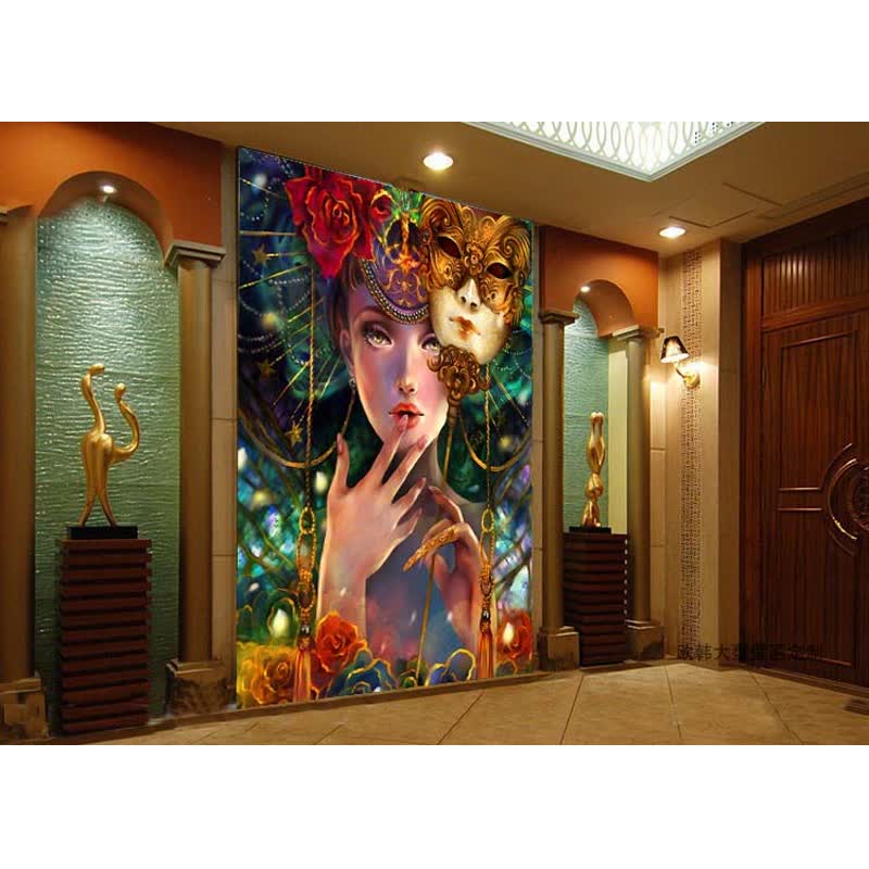 酒吧ktv包房装饰壁画欧式油画美女人物墙布金典墙纸酒店大型壁纸图片