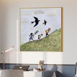 饰画卡通动物卧室床头挂画轻奢高级感房间高档壁画 奶油风儿童房装