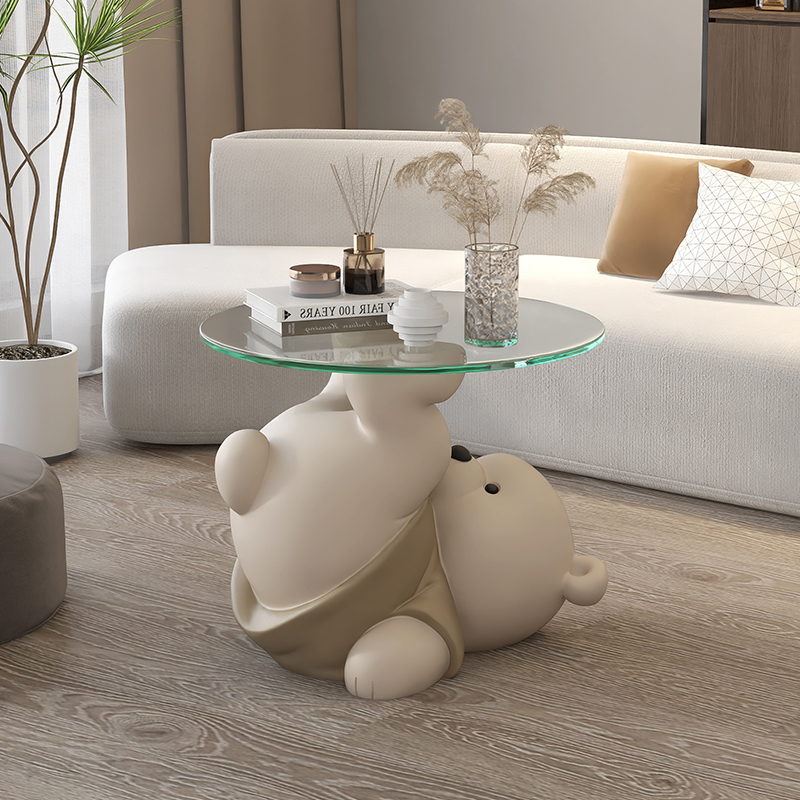 奶油风大型熊客厅落地边几装饰摆件电视柜沙发旁茶几床头乔迁礼物