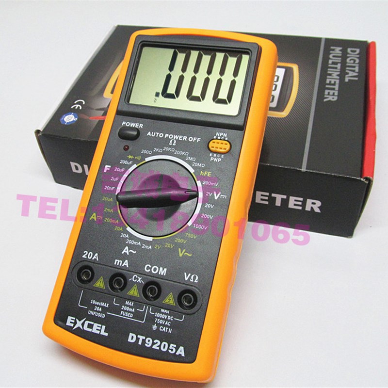 DT9205A 家用维修折叠式大屏幕数字万用表 数显三位半万用表