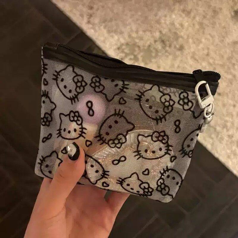 透明网纱kitty补妆包便携外出化妆包收纳旅行实用零钱包耳机包