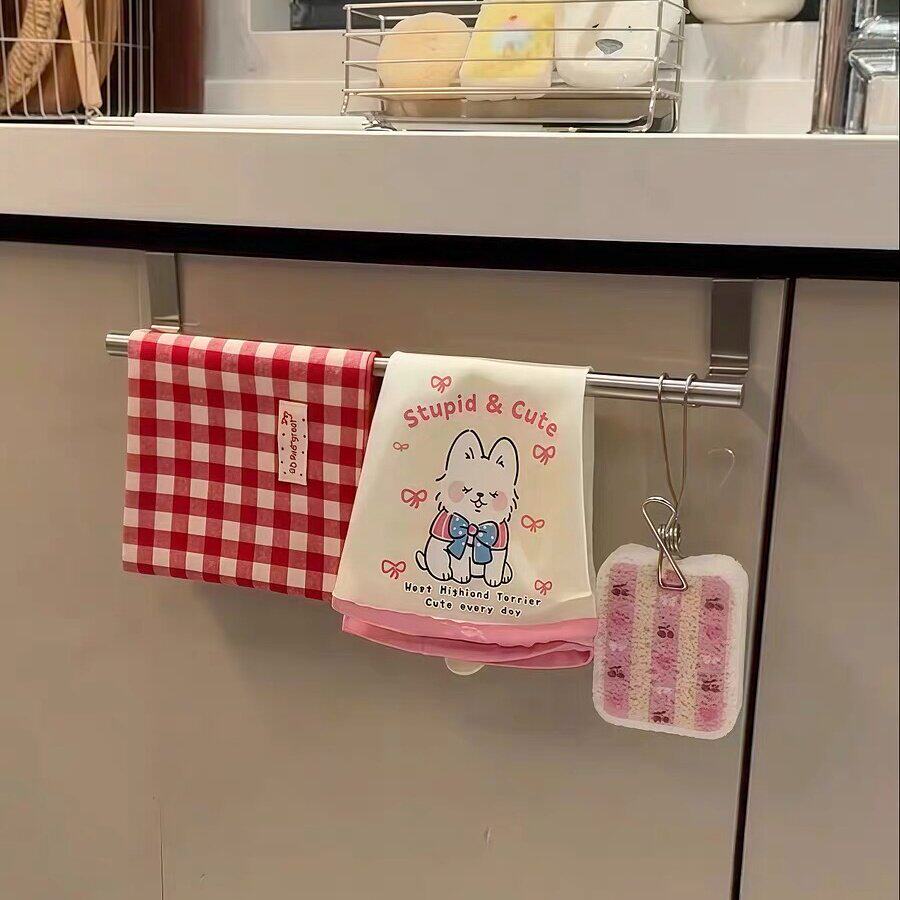 不锈钢毛巾架免打孔厨房柜门背式挂架抹布挂杆晾晒架手套置物架子