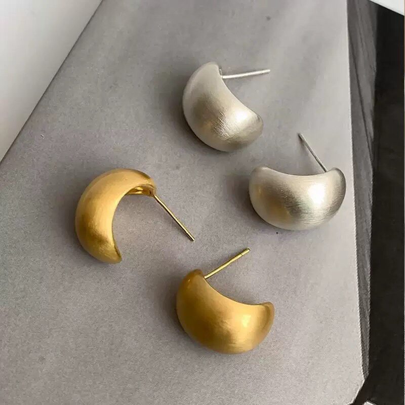 轻奢风设计师磨砂金属半圆形耳钉女气质简约耳环