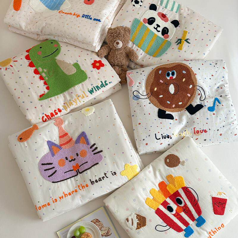 u点小脾气｜A类全棉双层纱夏被可爱卡通毛巾绣夏季空调被可机洗2m