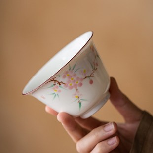 画续手绘德化白瓷三才盖碗茶杯单个高档泡茶碗功夫茶具陶瓷大号