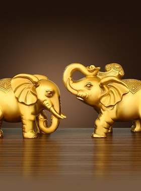 纯黄铜大象摆件一对财富对象吸水招宝客厅玄关象大号工艺装饰品