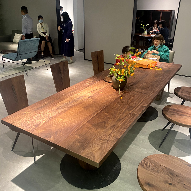 整板北美黑胡桃木实木大板原木茶桌茶台茶板办公餐桌椅书桌1.8米