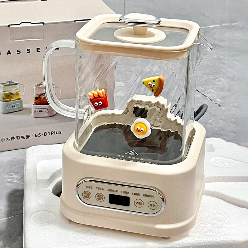 巴森小方炖养生壶花茶壶全玻璃不含胶办公室多功能大容量烧水壶