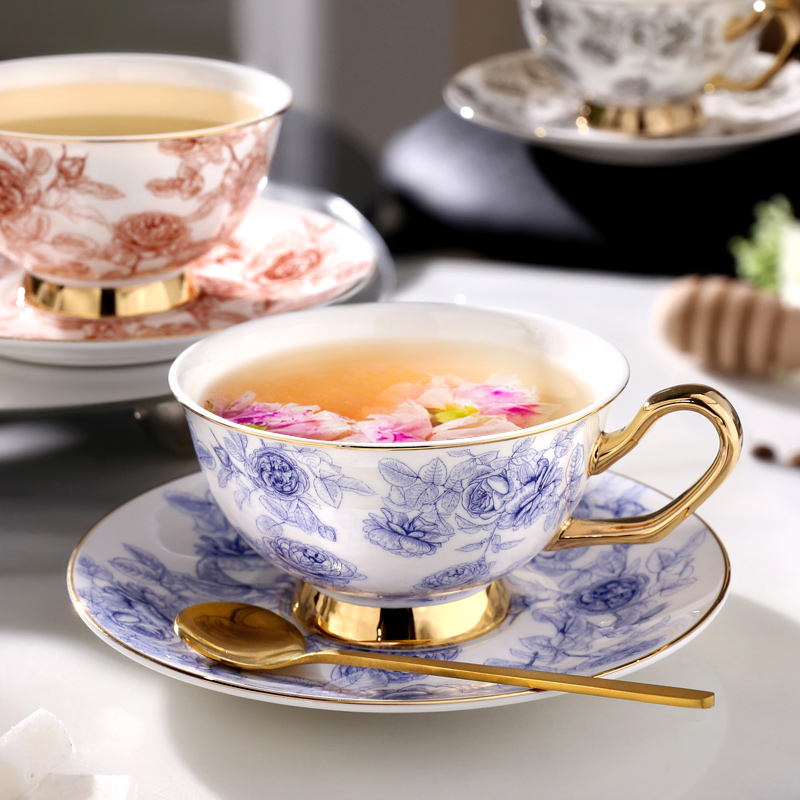 nosin诺轩高档法式玫瑰陶瓷骨瓷咖啡杯碟套装家用下午茶杯子水杯